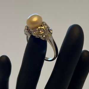 Elegant Silver Freshwater Pearl Butterfly Ring